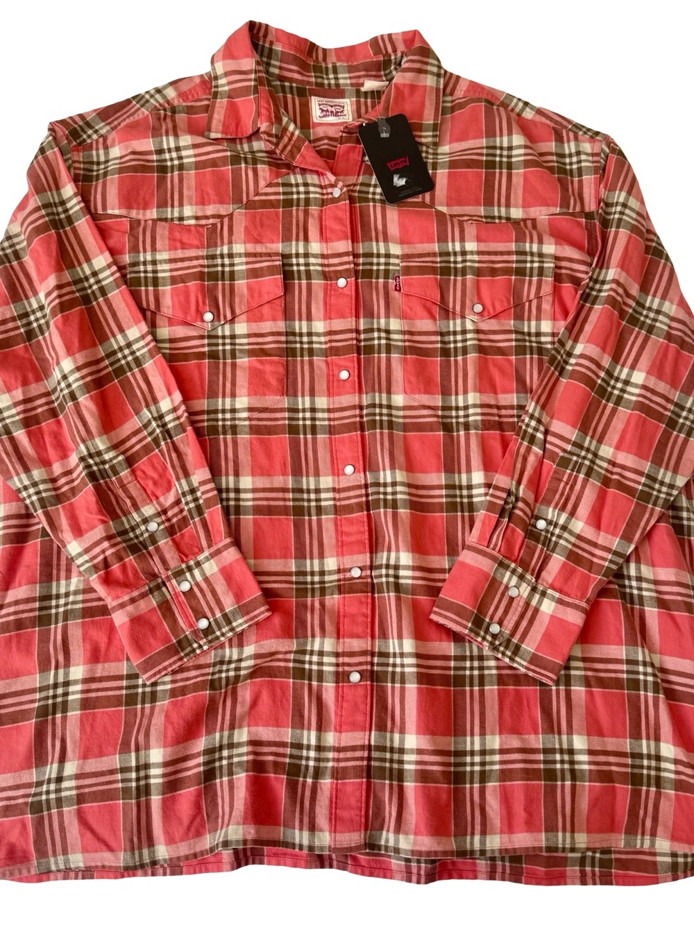 NWT Levi’s Women’s Plaid Salmon Dylan Relaxed Western Pearl Snap Shirt Size XL